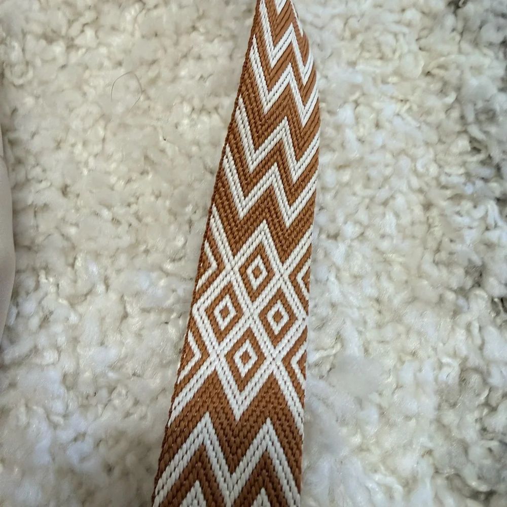Cream Sling Bag with Patterned Strap